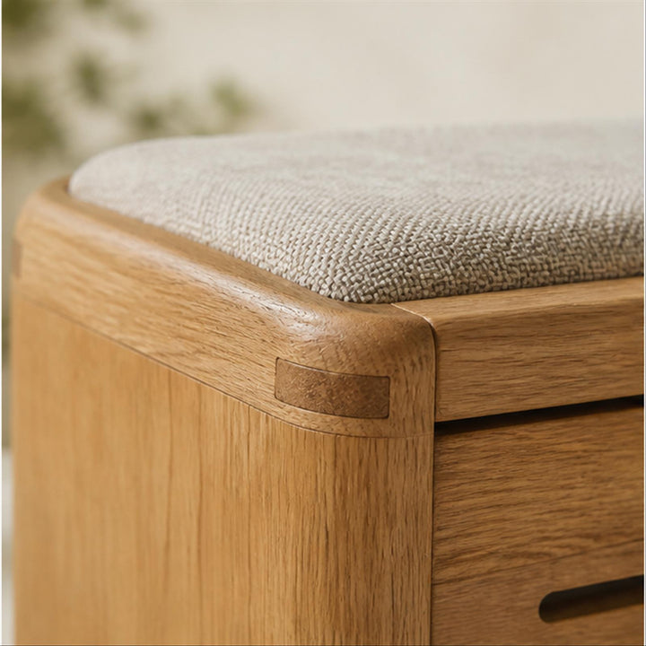 Close view of Entry Low Storage Stool materials and craftsmanship
