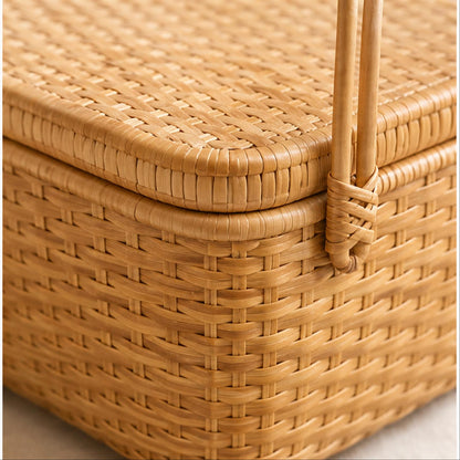 Close view of Reed Arc Lidded Basket materials and craftsmanship